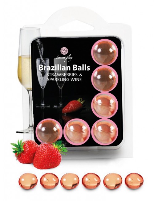 6 Brazilian Balls Fraise  Champagne 3386-2 - les nuances du désir