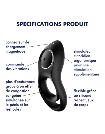 Cockring  Satisfyer Legendary Duo - Noir - les nuances du désir