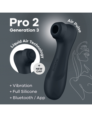 Pro 2 Génération 3 Air pluse Connect App et vibration - Noir Satisfyer - les nuances du désir
