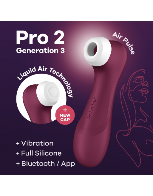 Pro 2 Génération 3 Air pluse Connect App et vibration - Vin rouge Satisfyer - les nuances du désir
