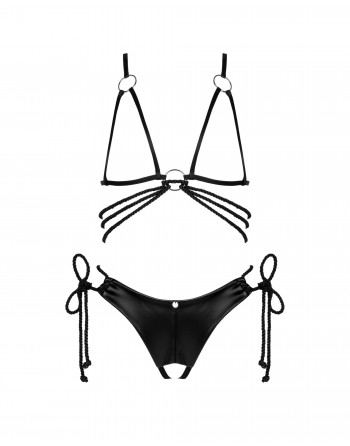 Ensemble ouvert Cordellis - Noir wetlook - les nuances du désir