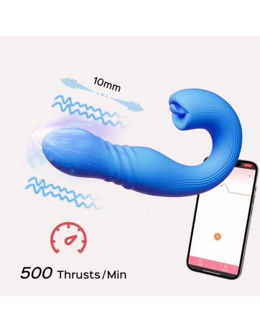 JOI THRUST bleu - Vibromasseur point G - lèche-clitoris - va et viens contrôlé par application - les nuances du désir