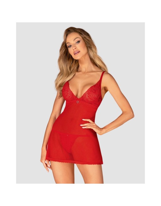 Babydoll et string Chilisa - Rouge - les nuances du désir