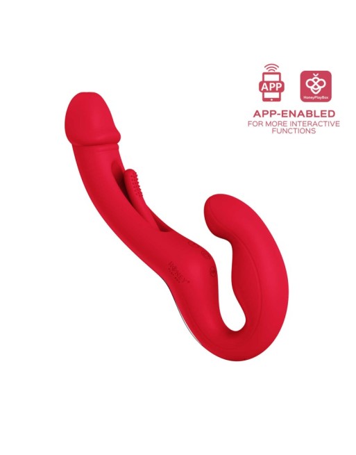 Harmony Duo Strap on vibrant avec tapotage - Rouge - les nuances du désir