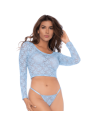Ensemble 2 pièces en dentelle bleue pastel, crop top et string 