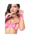 Ensemble sexy 4 pièces avec soutien-gorge ouvert, string, bandeau et menottes en dentelle - les nuances du désir