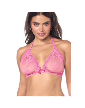 Ensemble sexy 2 pièces rose en dentelle délicate avec haut et string assorti - les nuances du désir