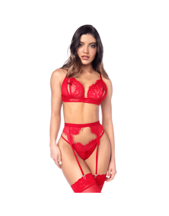 Ensemble sexy 3 pièces peek-a-boo en dentelle avec string et porte-jarretelles - les nuances du désir