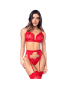 Ensemble sexy 3 pièces peek-a-boo en dentelle avec string et porte-jarretelles - les nuances du désir