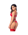 Ensemble sexy 3 pièces peek-a-boo en dentelle avec string et porte-jarretelles - les nuances du désir