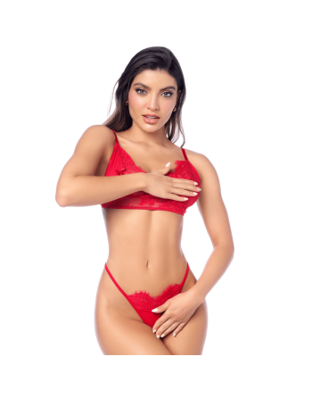 Ensemble sexy 3 pièces peek-a-boo en dentelle avec string et porte-jarretelles - les nuances du désir